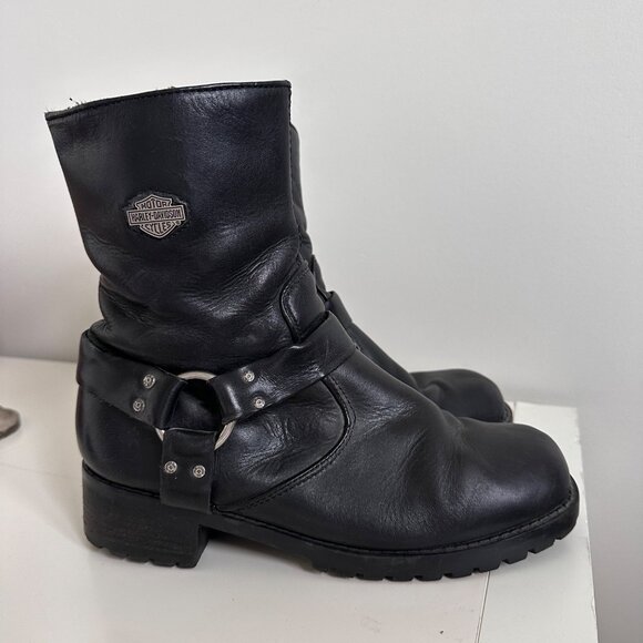 Harley Davidson Boots Women 10 Ashby Harness Zip Motorcyle Leather Buckle Square - Picture 1 of 9